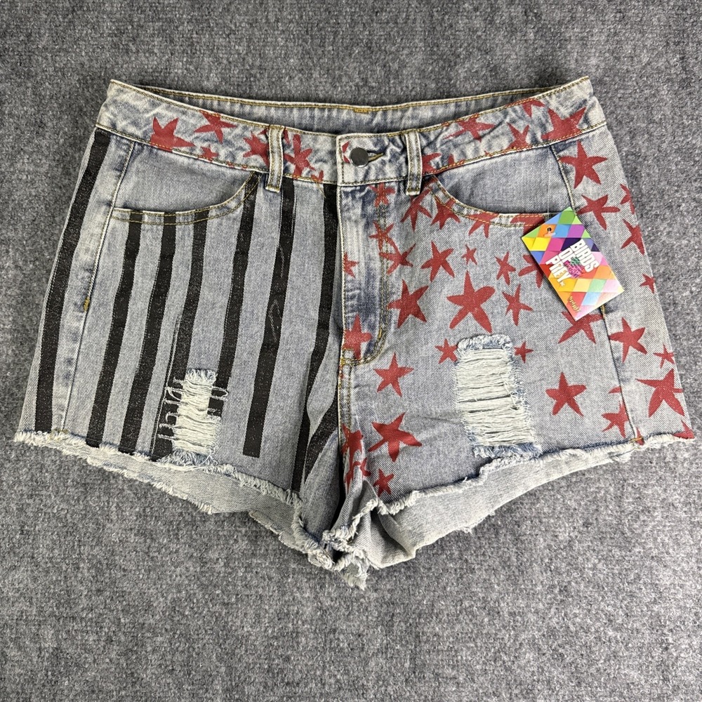 Harley Quinn Birds Of Prey Jean Shorts Distressed Costume Patriotic Medium NWT